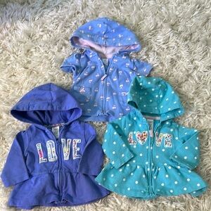 3 Month Carters hoodie sweaters, blue my LOVE and cherry VERY CUTE!!!